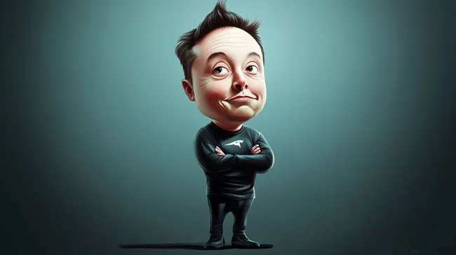 Karikaturistischer Elon Musk in nachdenklicher Pose