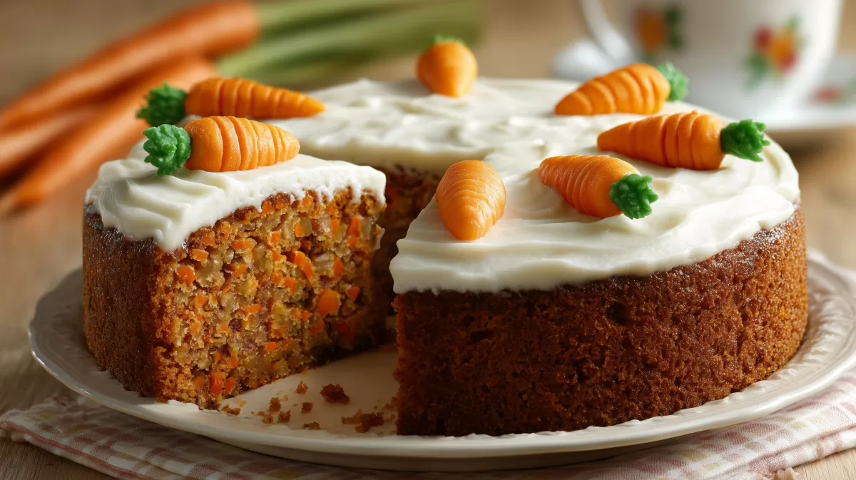 Karottenkuchen mit Frischkäsecreme und Marzipankarotten