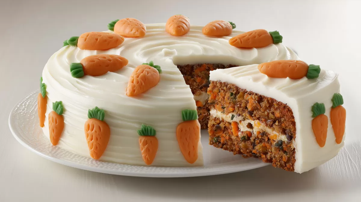 Karottenkuchen mit Frischkäsecreme und Marzipanmöhren
