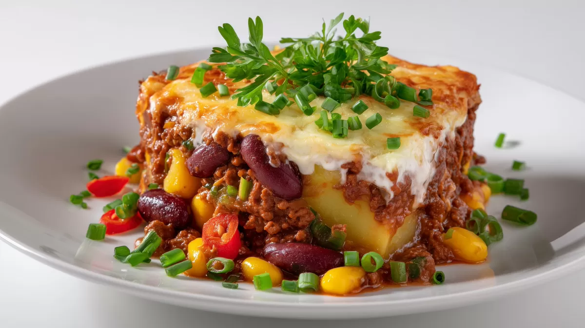 Kartoffelauflauf mit Chili con Carne und Käse