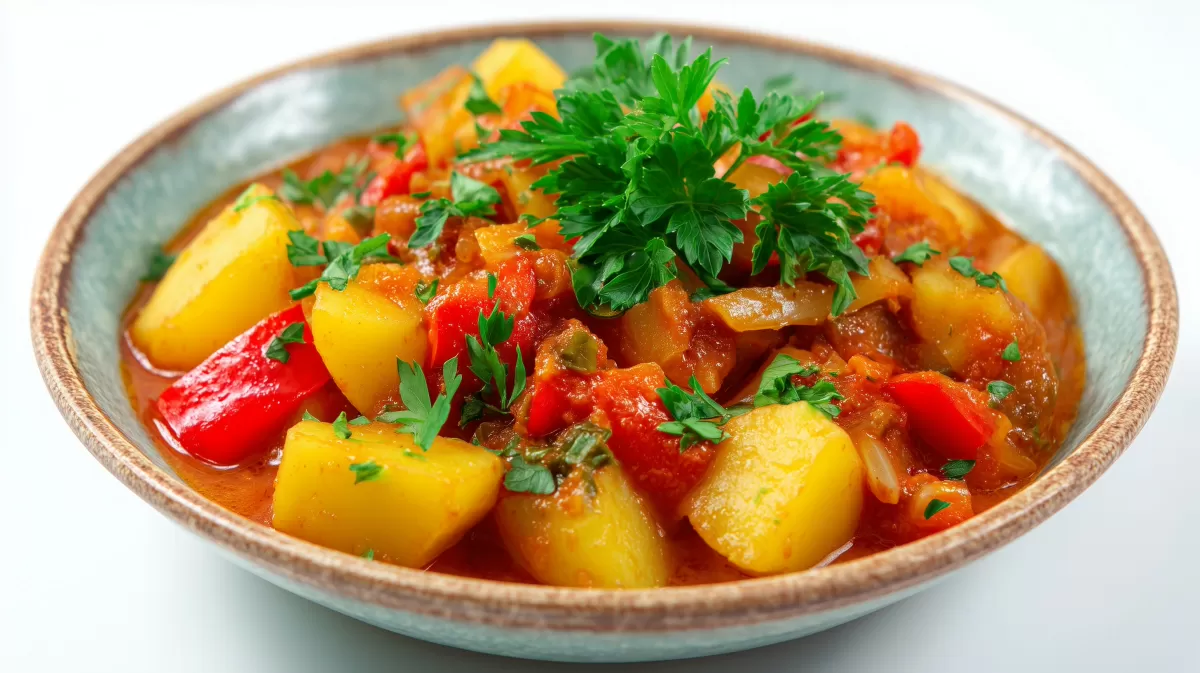 Kartoffelgulasch mit Paprika und frischer Petersilie