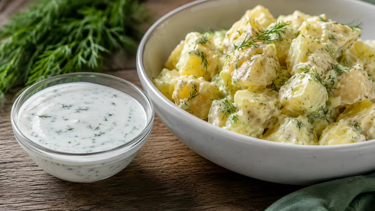 Kartoffelsalat mit Dill und cremiger Joghurtsauce