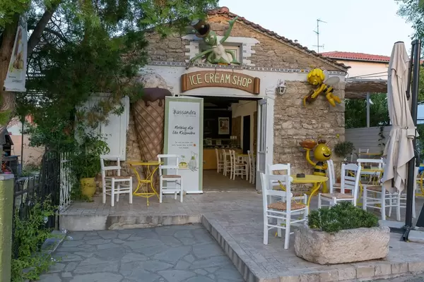 Kassandra ice cream shop in Afitos, Greece