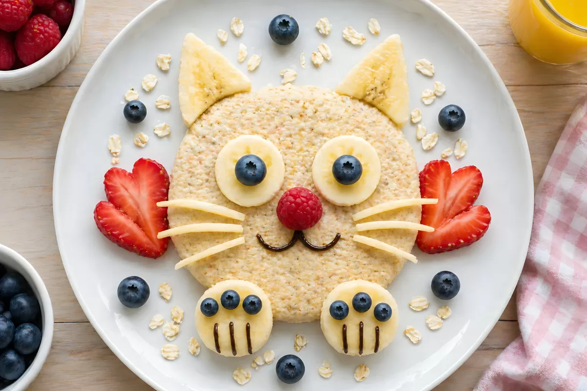 Katzen-Porridge aus Haferflocken mit frischen Früchten