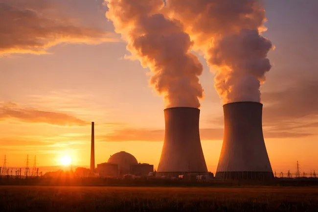 Kernkraftwerk bei Sonnenuntergang - Atomenergie Landschaft