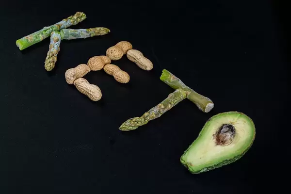 Keto word made from food on black background