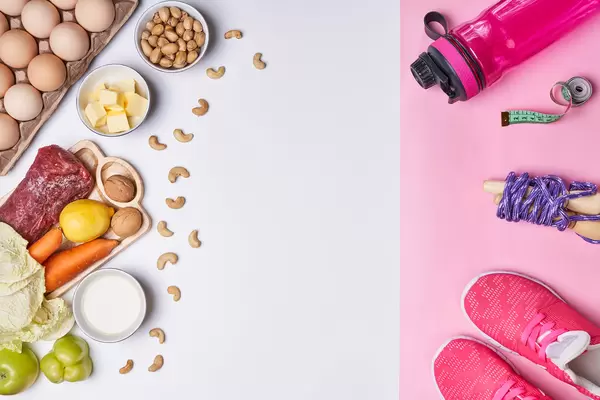 Ketogenic diet healthy food and aerobic sport supplies