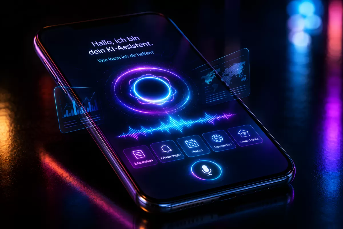 KI-Assistent auf Smartphone mit Neon-Interface