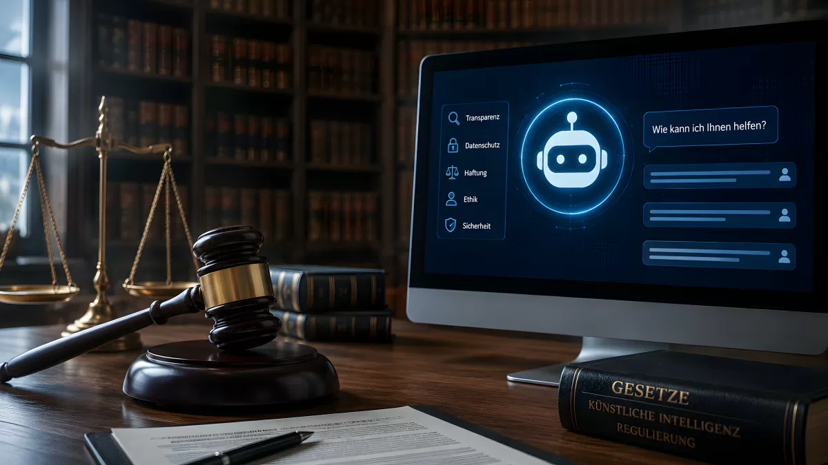 KI-Regulierung und Recht – Chatbot am Richterpult