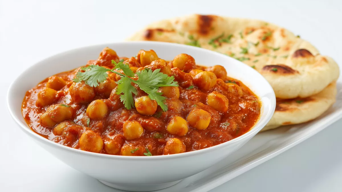 Kichererbsen Curry Chana Masala mit Naan-Brot