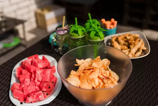 Kid Party Snack Table With Chips And Watermelon