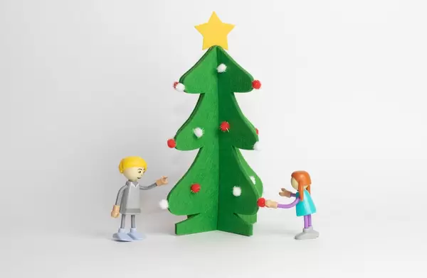Kids decorating Christmas tree