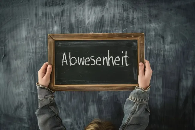 Kind hält Tafel mit Aufschrift 'Abwesenheit'