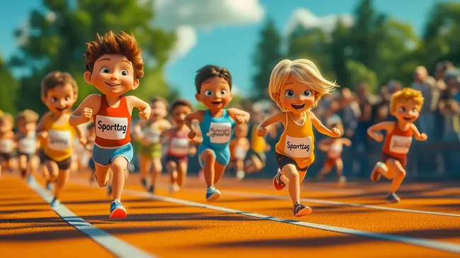 Kinder bei Sportfest auf Laufbahn