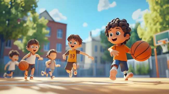 Kinder beim Basketballspiel auf dem Pausenhof
