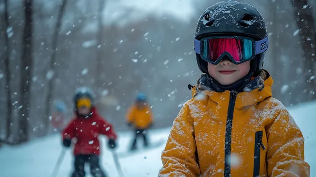 Kinder beim Skifahren im verschneiten Wald