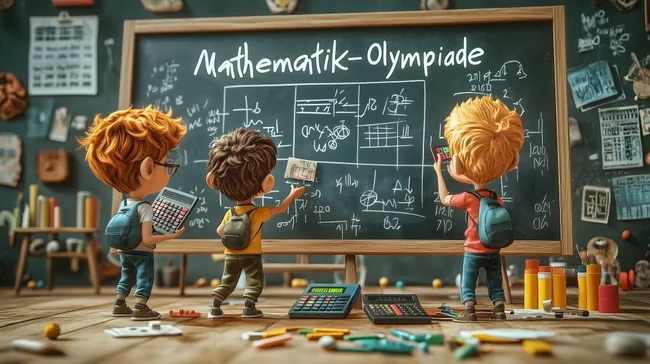 Kinder berechnen Mathematik-Olympiade an der Tafel