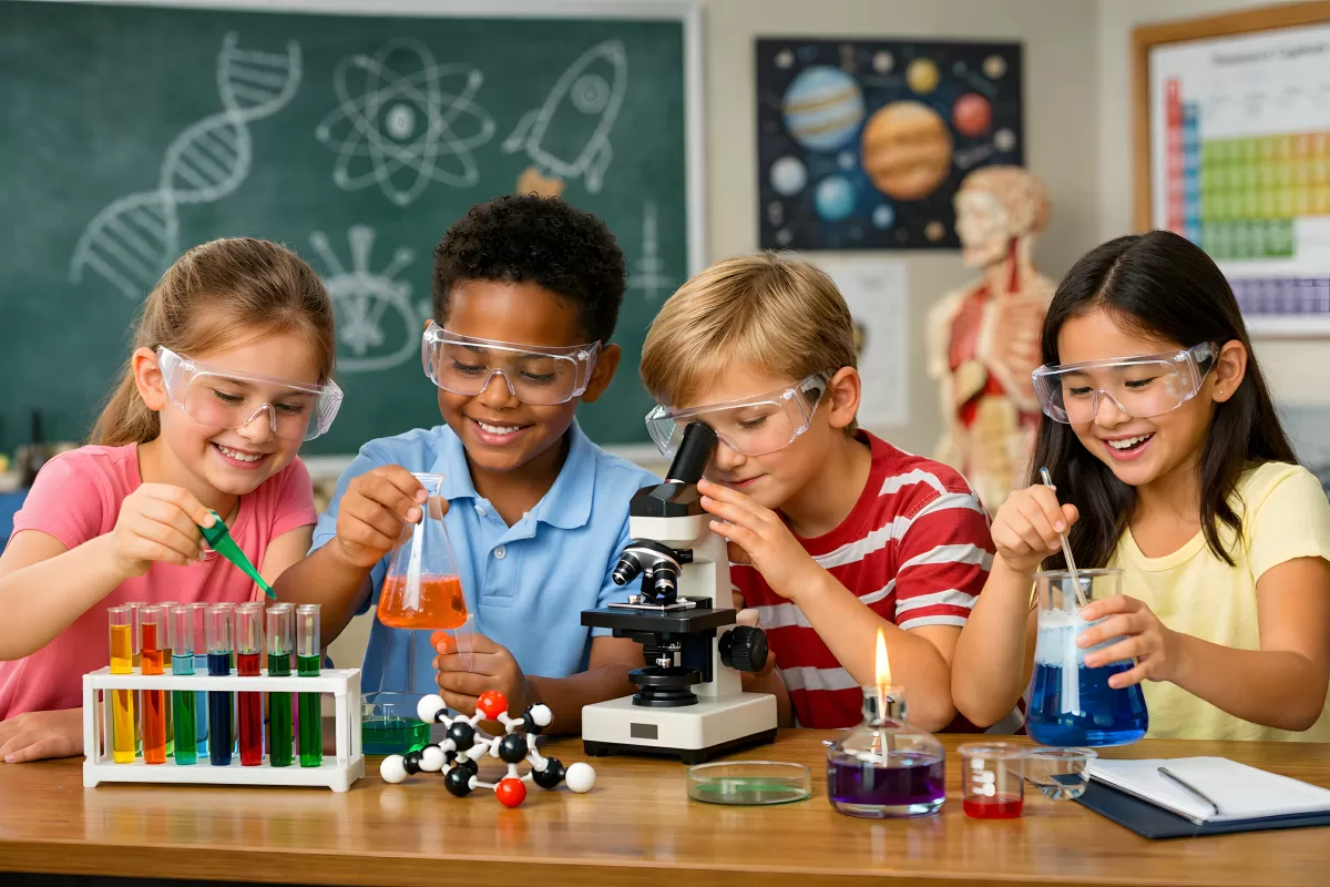 Kinder experimentieren gemeinsam im Schulunterricht