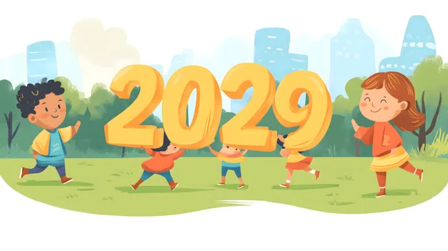 Kinder feiern das neue Jahr 2029 in der Stadt