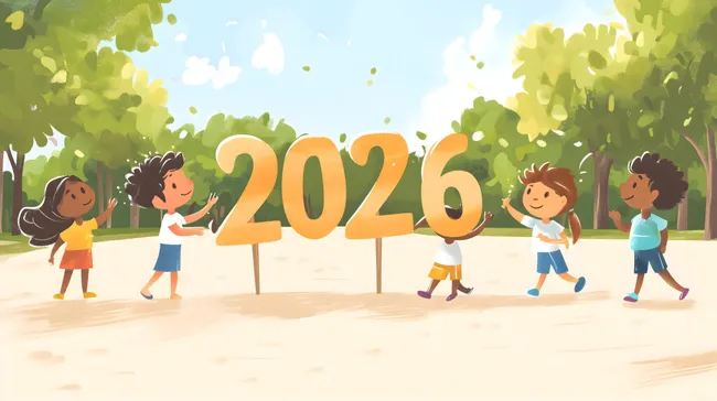 Kinder feiern fröhlich das neue Jahr 2026