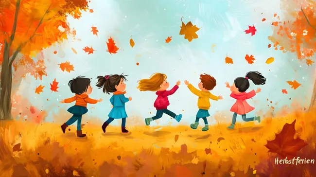Kinder genießen den Herbst mit Blätterwirbel
