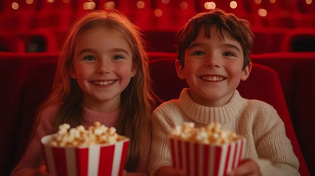 Kinder genießen Popcorn im Kino