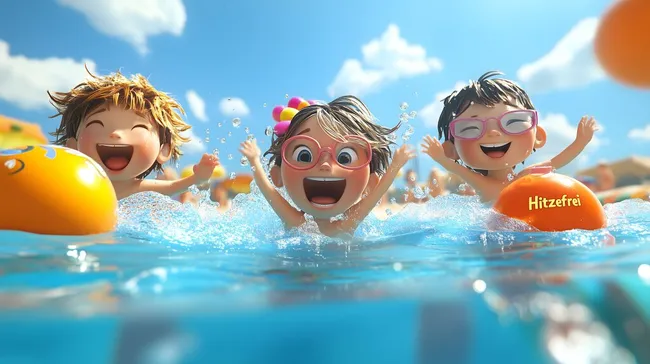 Kinder plantschen fröhlich im Sommerswimmbad