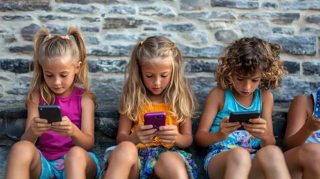 Kinder spielen mit Smartphones in der Freizeit