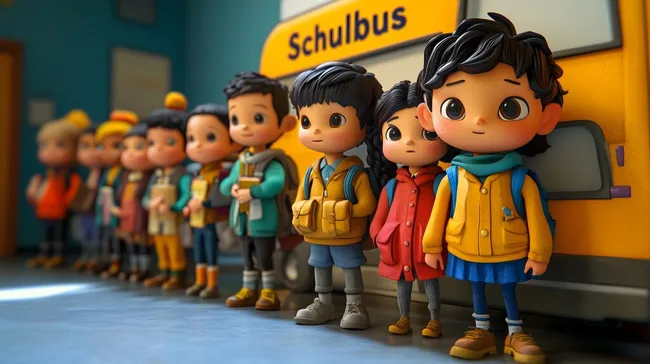 Kinder warten auf den Schulbus nach der Schule