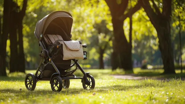 Kinderwagen in sonnigem Park