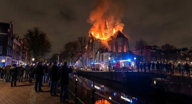 Kirchenbrand am Kanal in Amsterdam