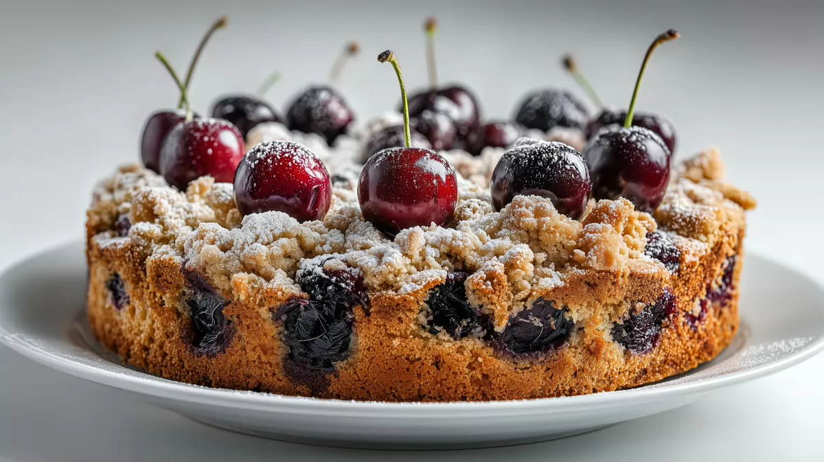Kirsch Streusel Kuchen mit frischen Kirschen