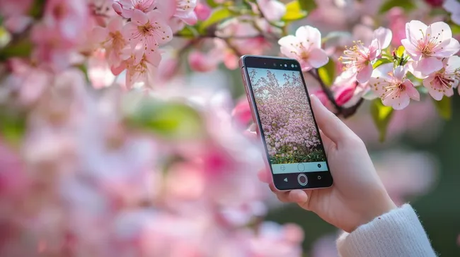 Kirschblüten im Frühlingsgarten mit Smartphone fotografiert