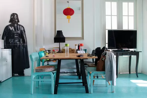 Kitchen interior with wooden table and chairs