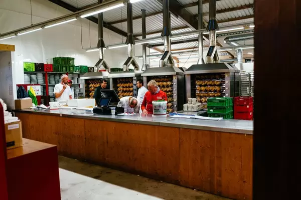 Kitchen with many roasted chickens at Oktoberfest