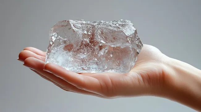 Klarer Eiswürfel in Menschenhand