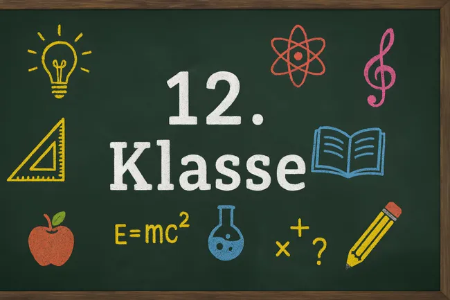 Klassenzimmer-Tafel mit Schulsymbolen und Lernmotiven