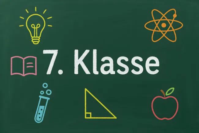 Klassenzimmertafel mit Lernmaterial-Symbolen