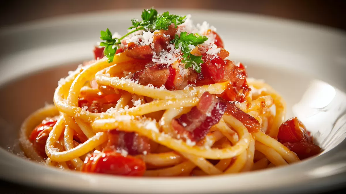 Klassische Amatriciana mit Guanciale & Pecorino