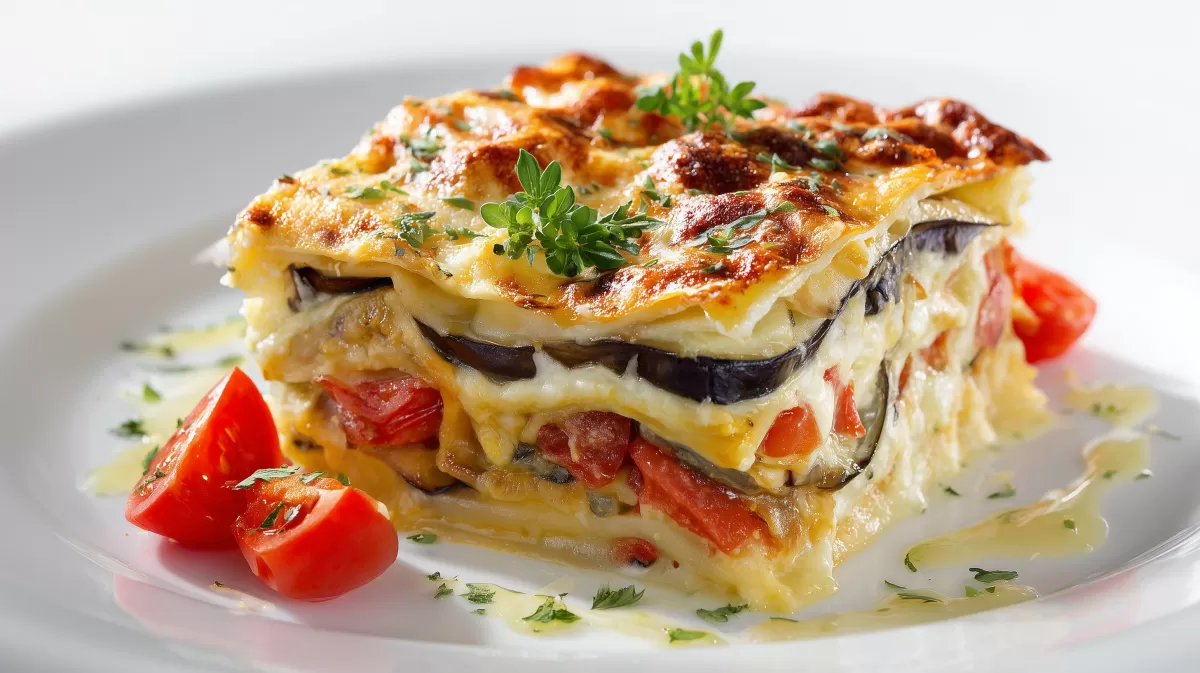 Klassische Auberginen Lasagne mit Tomaten und Käse