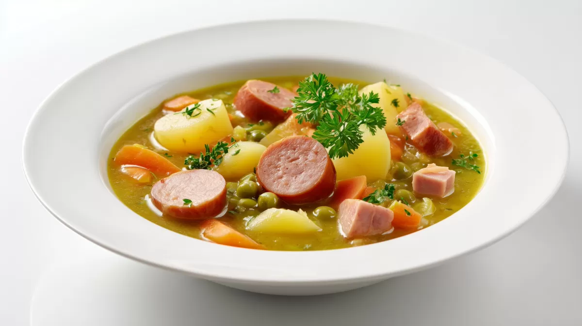 Klassische Berliner Erbsensuppe mit Bockwurst