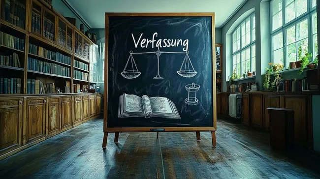 Klassische Bibliothek mit Verfassungssymbolik