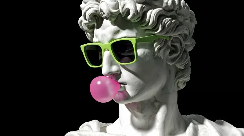 Klassische David Büste mit Sonnenbrille und Kaugummiblase