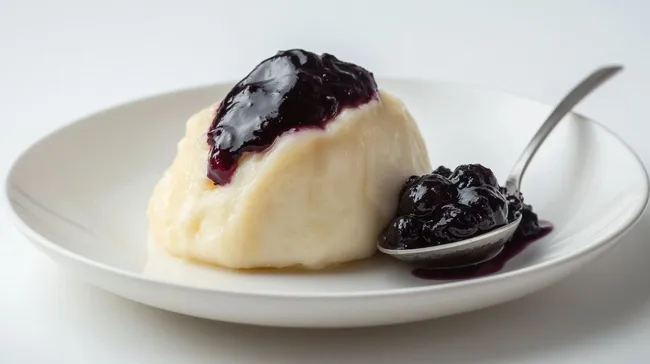 Klassische Hefeklöße mit Blaubeersoße - traditionelles Dessert