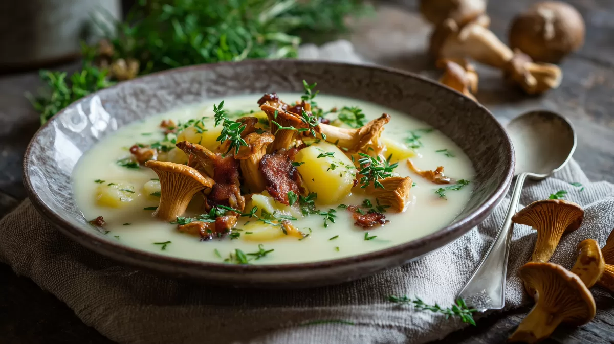 Klassische Kartoffelsuppe nach Hausfrauenart mit Pfifferlingen