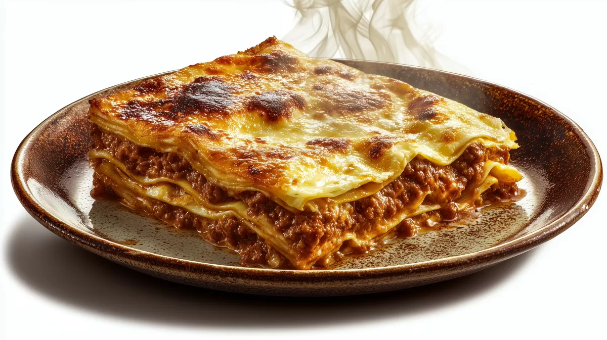 Klassische Lasagne mit Bolognese frisch aus dem Ofen