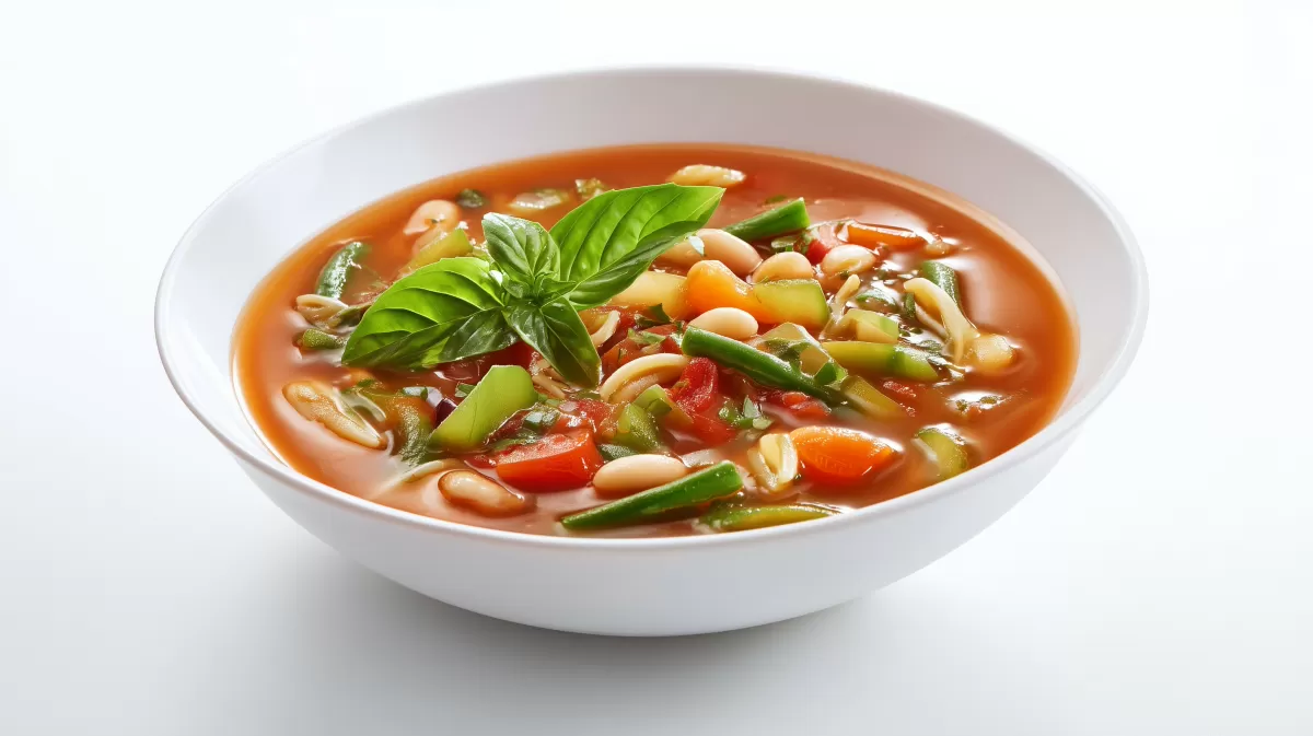 Klassische Minestrone mit Bohnen und Basilikum