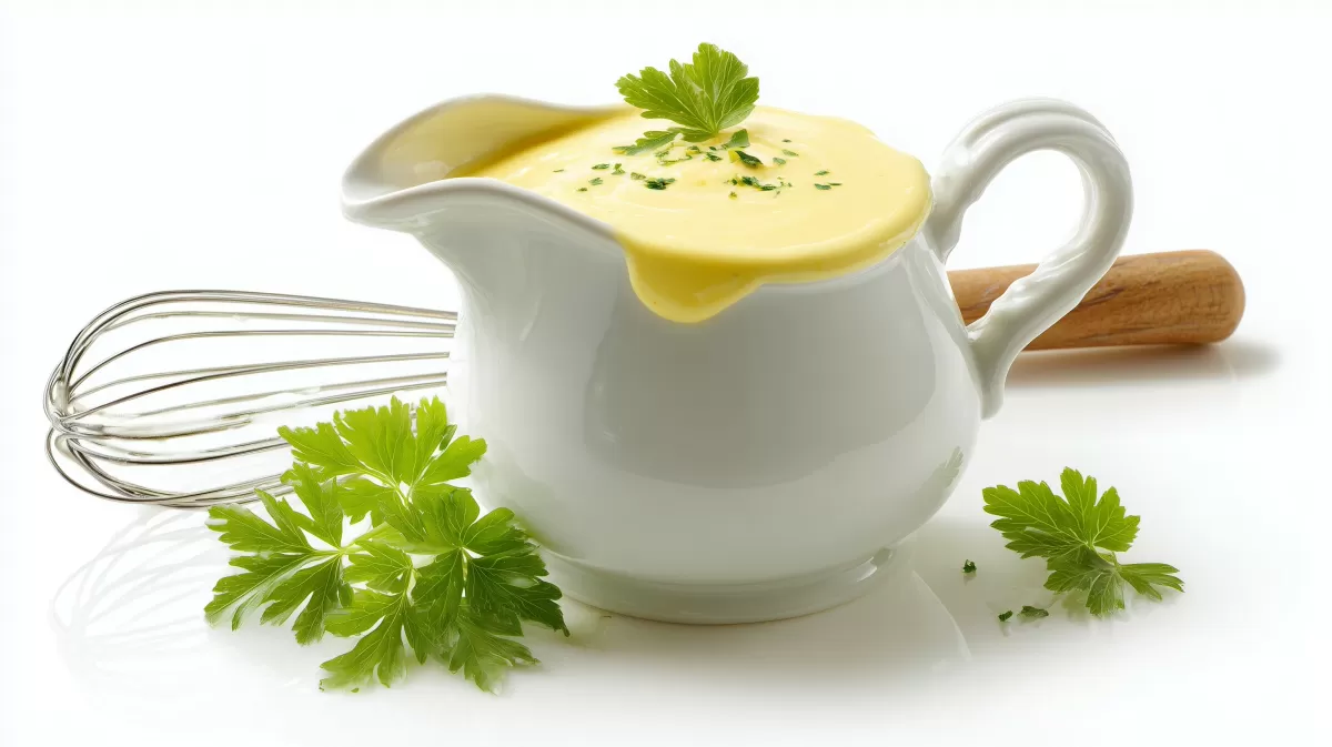 Klassische Sauce Hollandaise im weißen Saucier