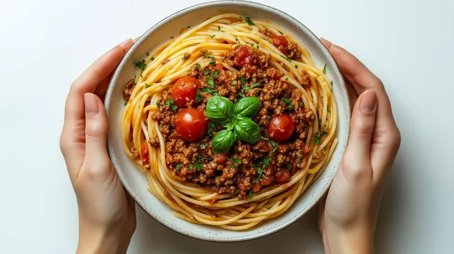 Klassische Spaghetti Bolognese in Servierschale