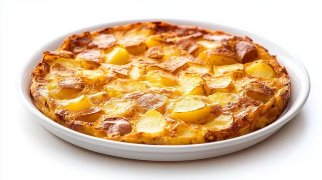 Klassische spanische Tortilla mit knusprigen Kartoffeln
